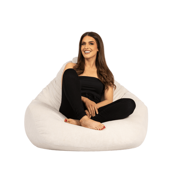 Boston Corduroy Bean Bag Chair lady crossed legged