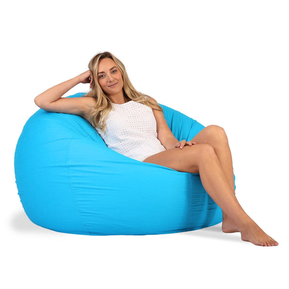 coco cotton beanbag chair in aqua 112cm with lady posing