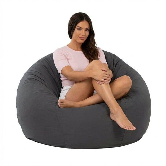 coco 96cm cotton charcoal beanbag with lady posing
