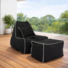 Copacabana bean. bag chair with ottoman and outdoor cushion on a deck
