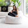 Furlah Ivory Fur Bean Bag Chair with lady posing