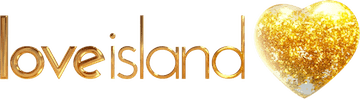 Gold 'Love Island' logo with a heart on a transparent background