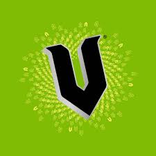 Black letter 'V' on a green background with a circular design